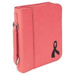 Book Cover with Handle & Zipper, Pink Faux Leather, 7 1/2" x 10 3/4" with Logo