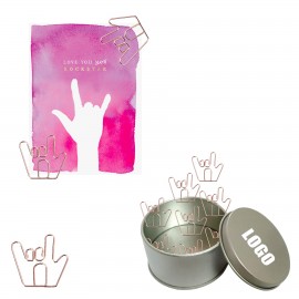 Custom Loving You Gesture Shaped Paper Clips in Tin Box