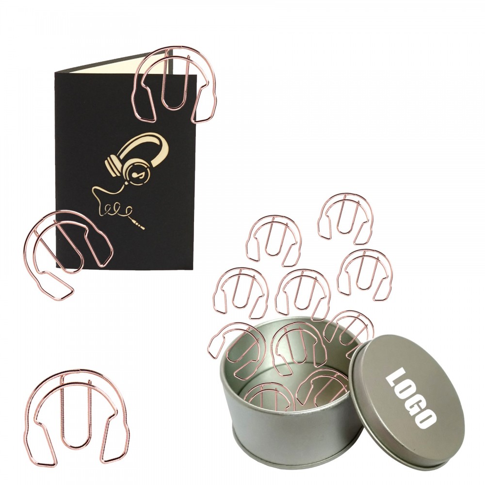 Headphone Shaped Paper Clips in Tin Box with Logo Headphone Shaped Paper Clips in Tin Box with Logo