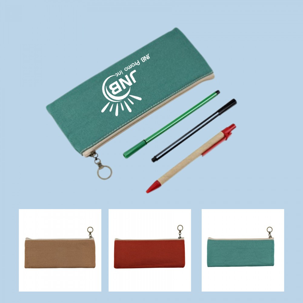 Solid Color Zippered Cotton Pen Case with Logo