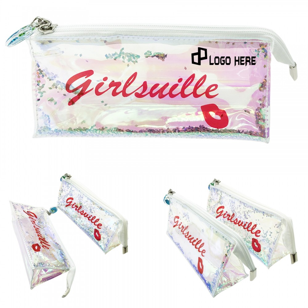 Customized Glitter Sequin Transparent Pencil Pouch Case