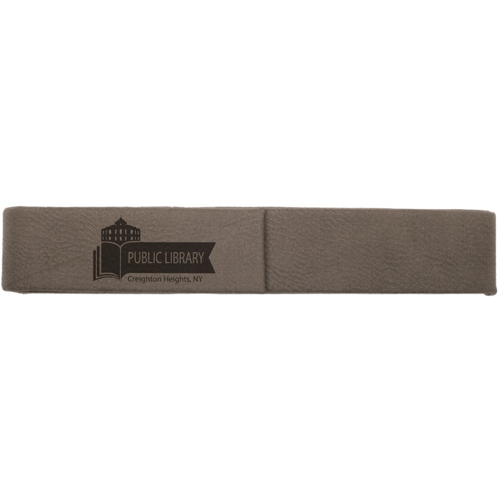 Personalized Gray Faux Leather Single Pen Case 6 1/2" x 1" with Logo