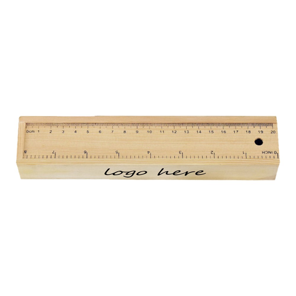 Customized Wooden Pencil Case With Ruler Lid
