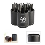 Leather Round Pen Holder with Logo