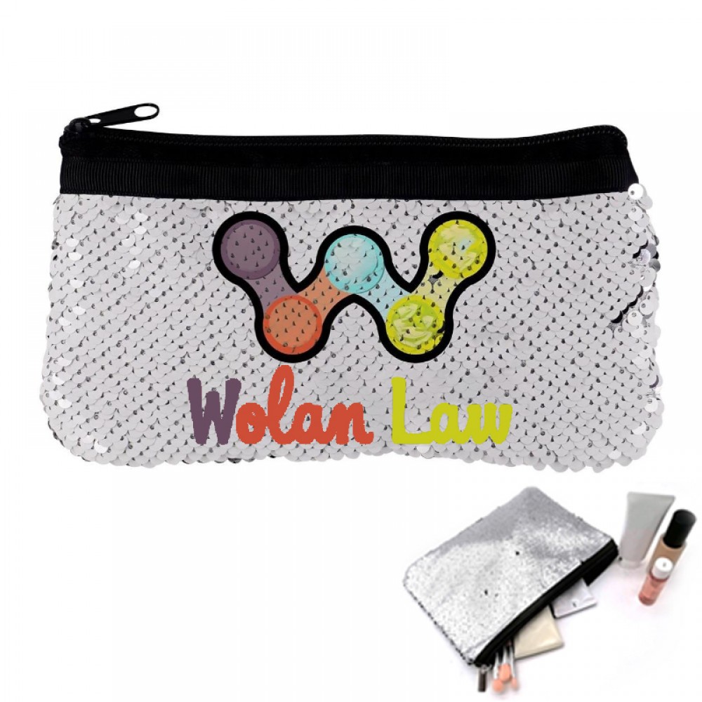 Logo Branded Full Color Sequin Zippered Pouch