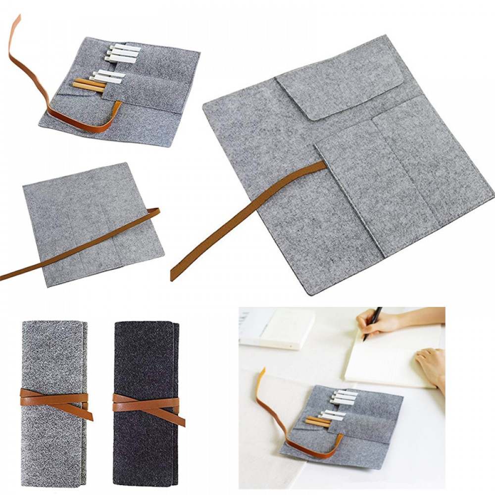 Logo Branded Felt Rollup Pencil Bag Logo Branded Felt Rollup Pencil Bag