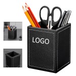 Leather Square Desktop Accessories Pen Holder with Logo