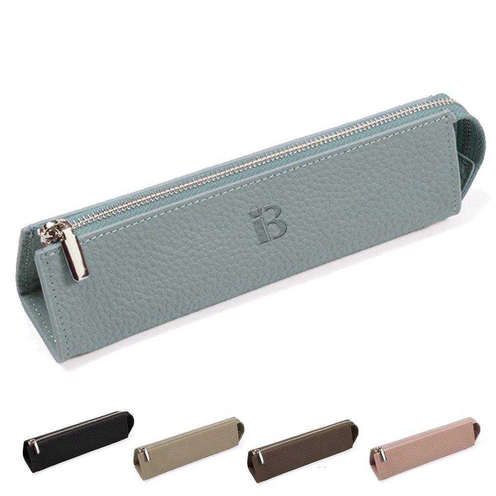 Genuine Leather Stationery Zipper Bag with Logo