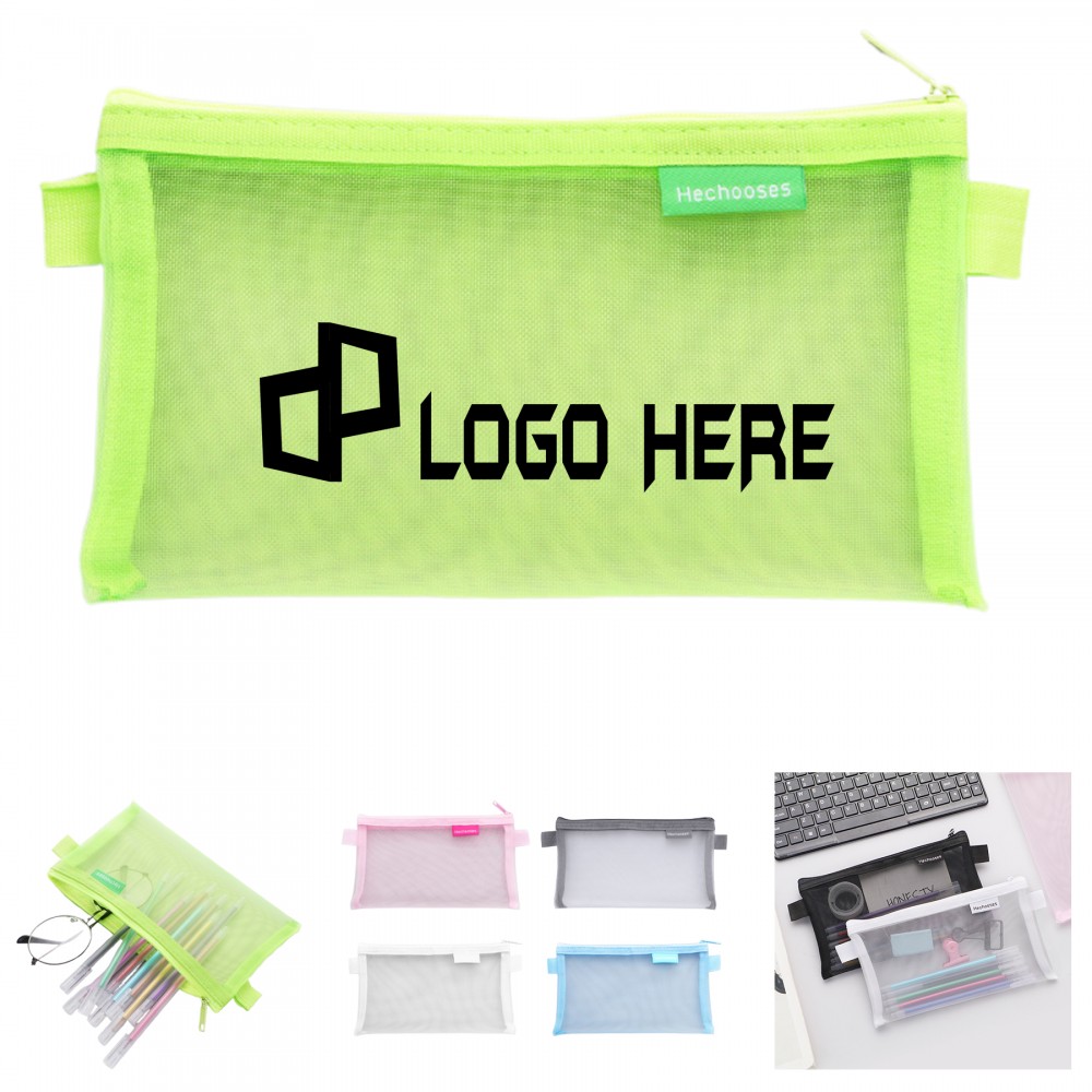 Transparent Nylon Mesh Pencil Pouch Case with Logo