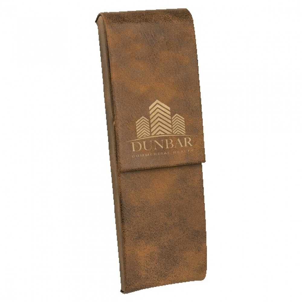 Promotional Engraved Rustic Faux Leather Double Pen Case 6 1/2" x 2" Promotional Engraved Rustic Faux Leather Double Pen Case 6 1/2" x 2"