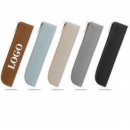 Logo Branded Leather Zipper Pencil Case
