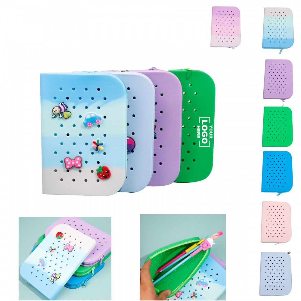 Square Silicone Hole Pencil Case with Logo