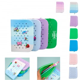 Square Silicone Hole Pencil Case with Logo