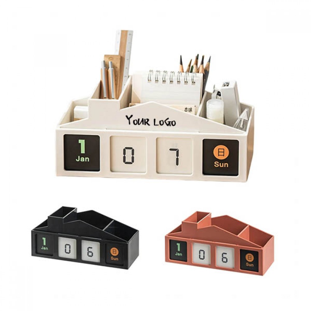 Pen Holders For Desk Cute Desktop Calendar Monthly Glance with Logo