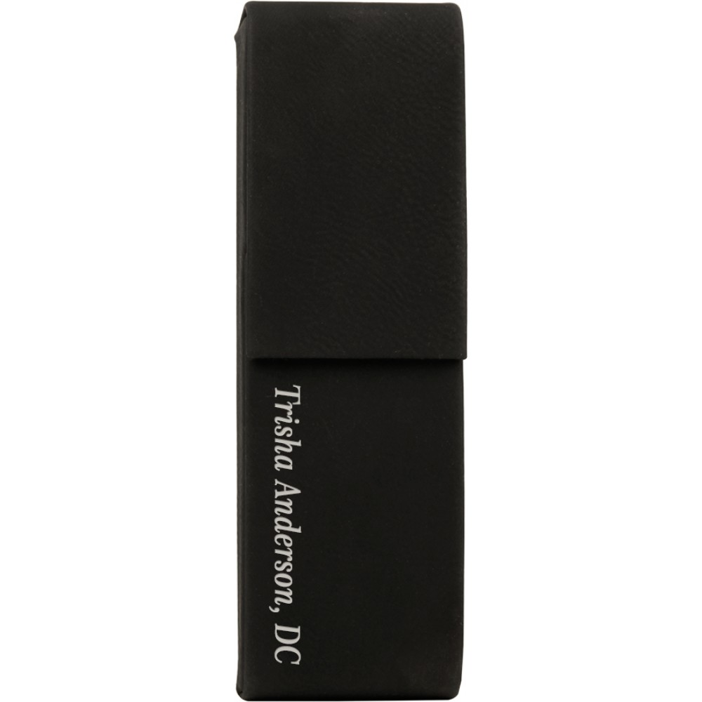 Personalized Black Faux Leather Double Pen Case 6 1/2" x 2" with Logo Personalized Black Faux Leather Double Pen Case 6 1/2" x 2" with Logo