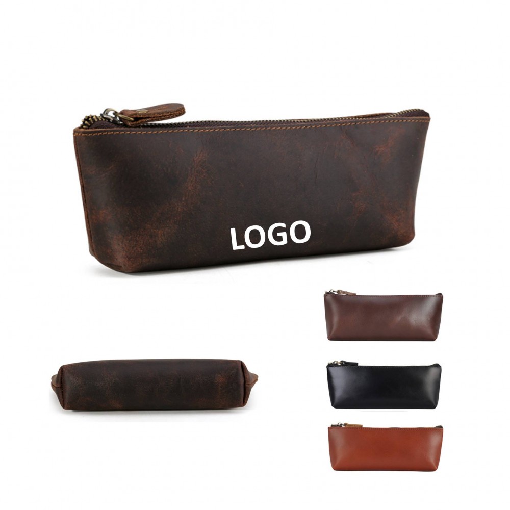 Leather Zipper Pencil Case with Logo