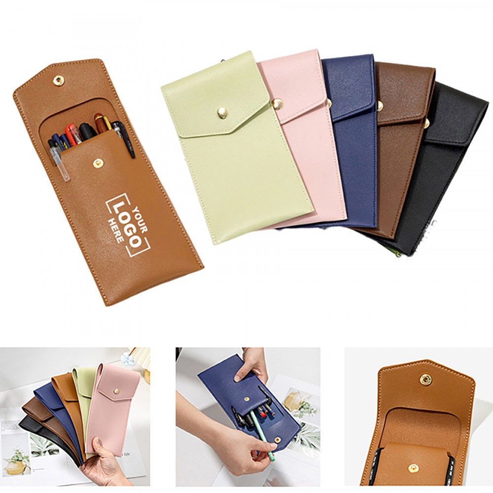 Large Capacity Faux Leather Pencil Case with Logo