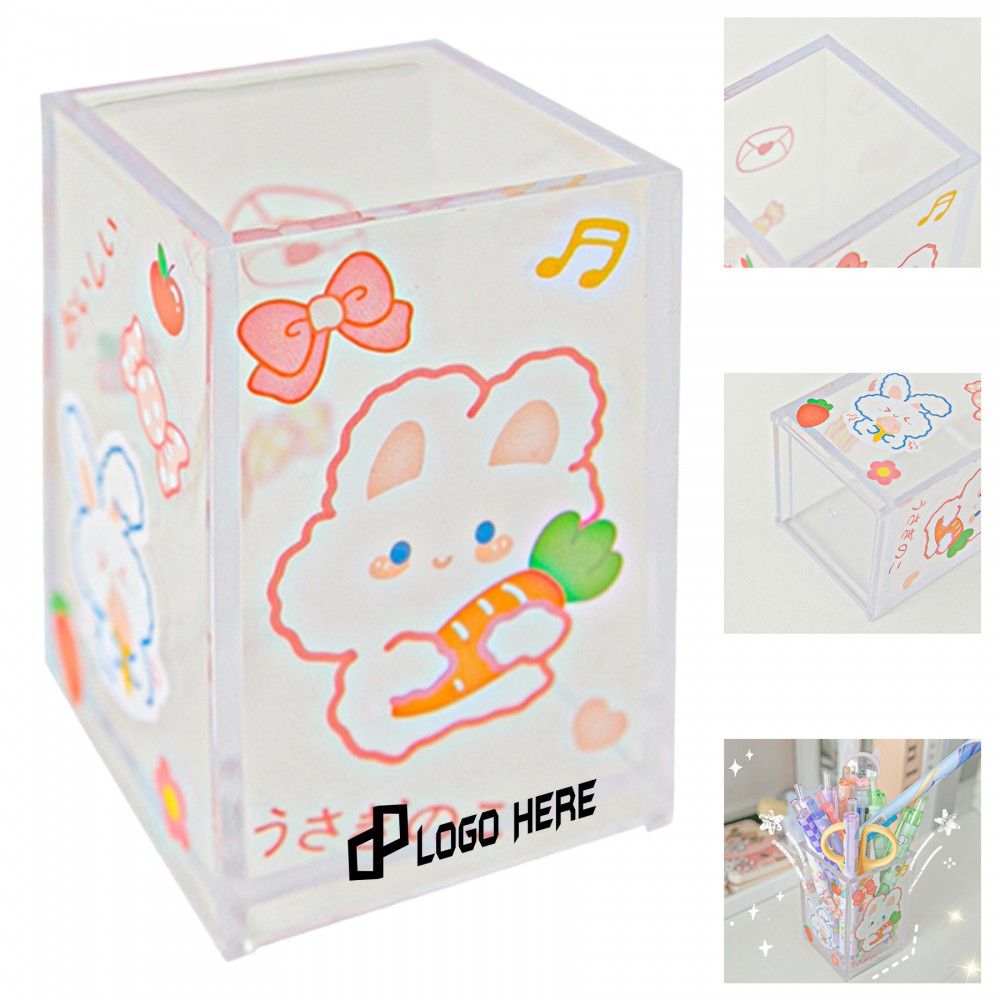 Clear Acrylic Pen Square Holder with Logo Clear Acrylic Pen Square Holder with Logo