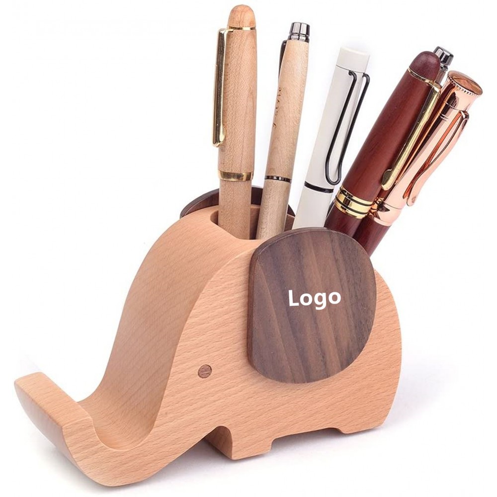 Personalized Elephant Wooden Pen Cup Pencil Holder with Cell Phone Stand Personalized Elephant Wooden Pen Cup Pencil Holder with Cell Phone Stand