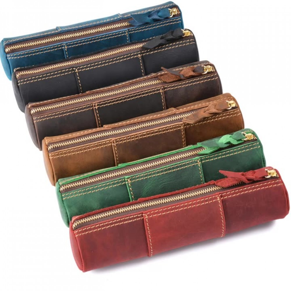 Forcella Leather Zippered Pen Case with Logo