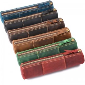 Forcella Leather Zippered Pen Case with Logo