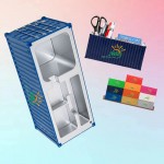 Miniature Shipping Container Desk Organizer with Logo