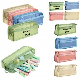 Promotional Mesh Zippered Pencil Case Transparent Stationary Bag
