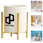 Durable Ceramic Pen Holder W/ Gold Bracket with Logo
