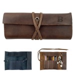 Cowhide Leather Roll Pencil Case Bag with Logo
