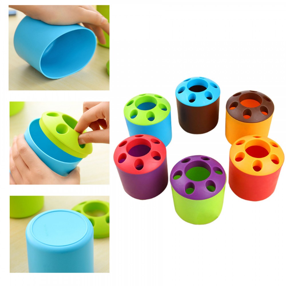 Custom Imprinted Porous Plastic Toothbrush Holder And Pen Holder Storage Bucket