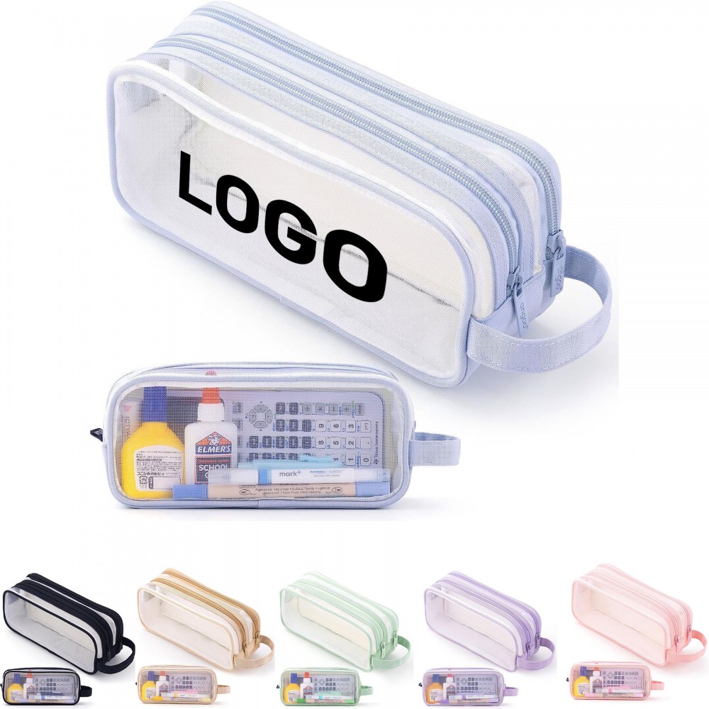 Clear Pen Case With Double Zipper with Logo Clear Pen Case With Double Zipper with Logo