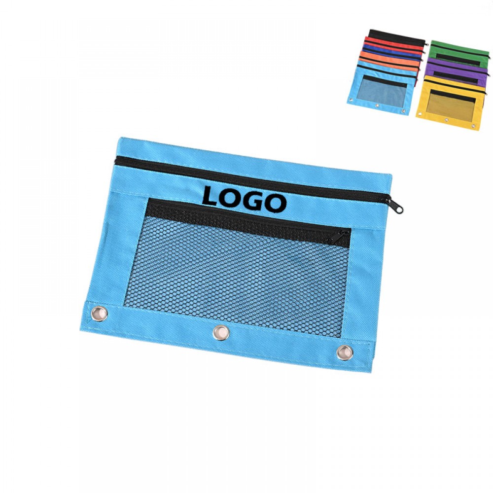 3 Ring Binder Pencil Pouch with Zipper with Logo