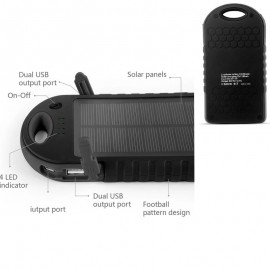 Promotional 10000 mAh Rounded Solar Dual Port Water Resistant Power Bank