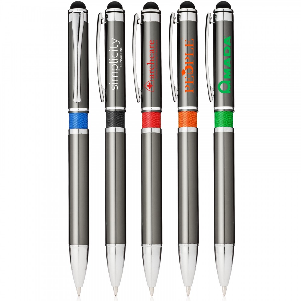 Stylus Metal Pen w/ Colored Middle Ring with Logo