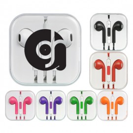 The Melody Stereo Earbuds with upgraded speakers and mic, and plastic case with Logo