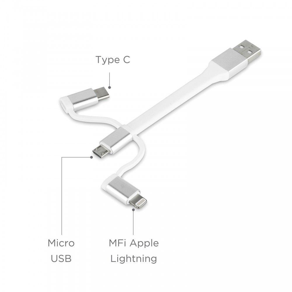 3-in-1 Bendable Silicon Charging Cord with Logo