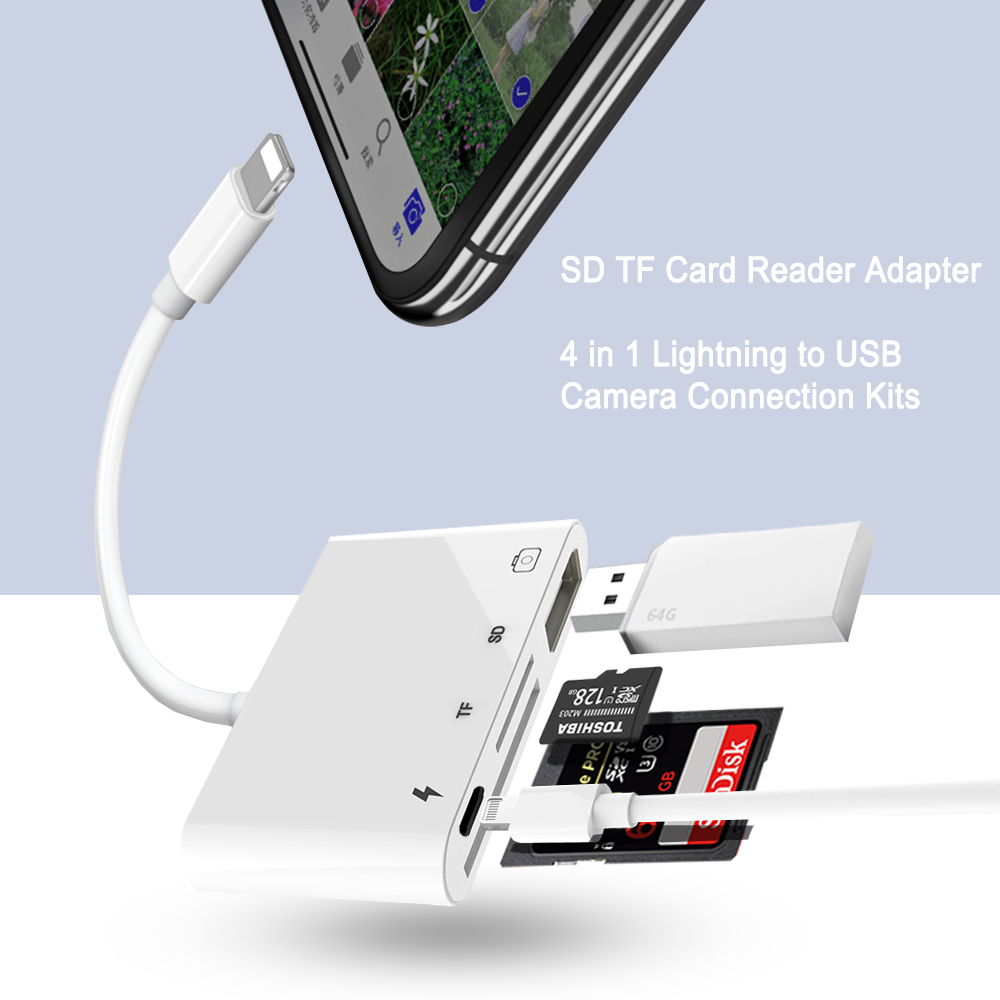 Customized 4-In-1 OTG Adapter / Card Reader For IPhone Compatible With Lightning Male To USB Female