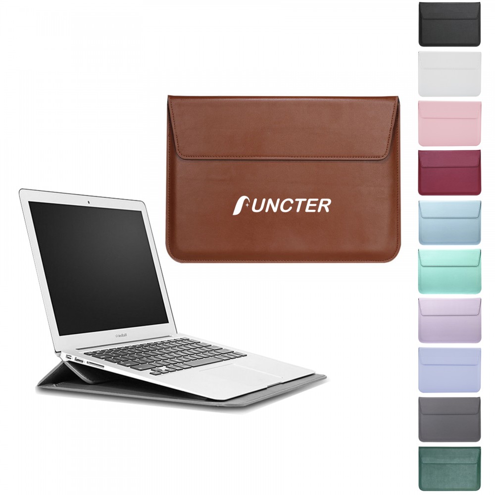 Customized 13 Inch PU Leather Laptop Sleeve Foldable Stand With Magnetic Closure For Macbook
