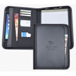 Zippered Letter Size Business Case/Padfolio, iPad case, Black soft simulated leather. with Logo