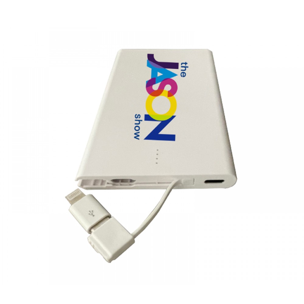 Slim Power Bank W/ Built-in Cable - 2500 mAh with Logo