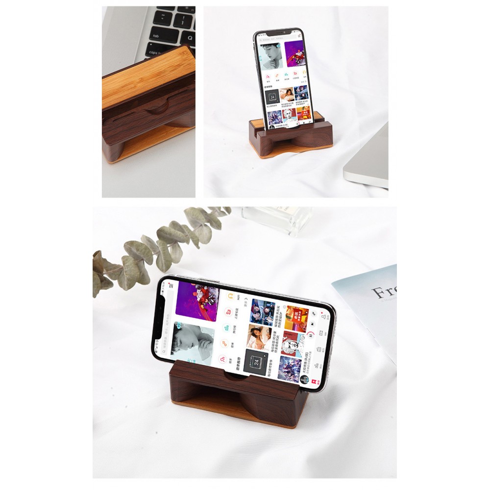 Customized Cell Phone Stand W/Sound Amplifier Natural Bamboo Wooden Desktop Mobile Phone Holder (Sound Stand)
