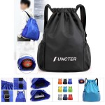 17 x 12 inch Drawstring Backpack with Mesh Side Pockets, Large Capacity Sports Bags Waterproof Bag with Logo