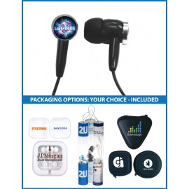 Customized The Decibel Stereo Earbuds Full color with upgraded speakers and choice of packaging