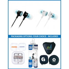 The Bolt Metal Stereo Earbuds with upgraded speakers, and choice of custom packaging with Logo  The Bolt Metal Stereo Earbuds with upgraded speakers, and choice of custom packaging with Logo