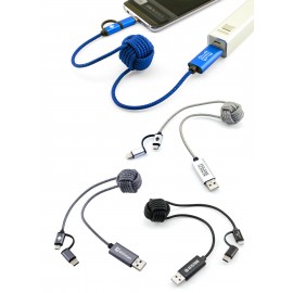 Knotted 3-in-1 Braided Charging Cable with Logo  Knotted 3-in-1 Braided Charging Cable with Logo