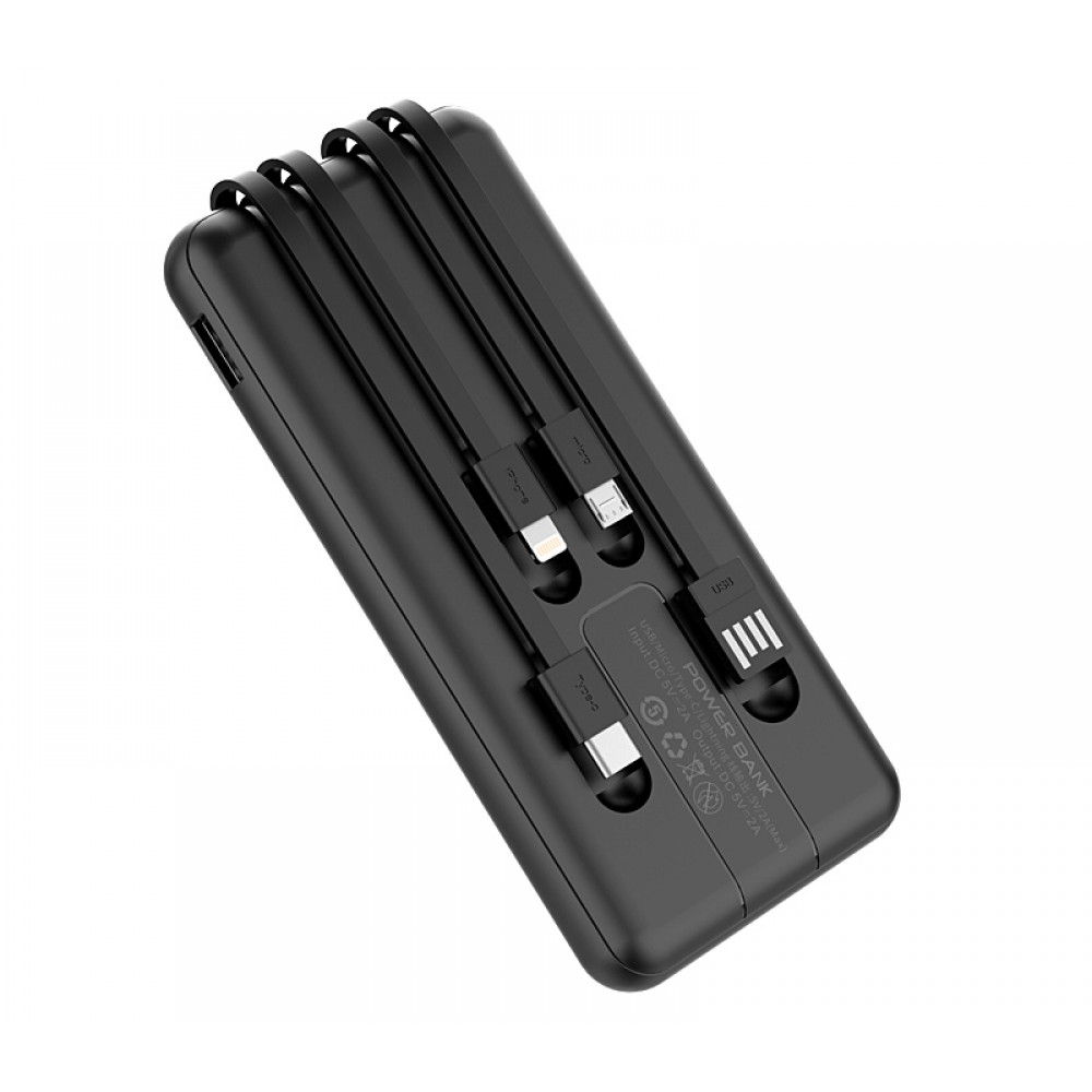 Logo Branded Slim Power Bank with 4 Built-in Cables - 10000 mAh Logo Branded Slim Power Bank with 4 Built-in Cables - 10000 mAh