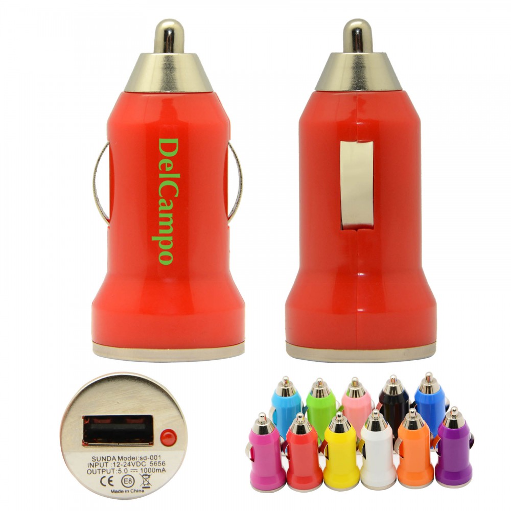 Bullet USB Car Charger (Red) with Logo