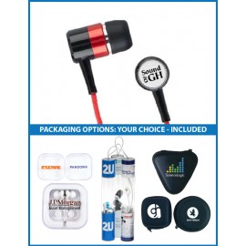 The Concert Stereo Earbuds with upgraded speakers and choice of packaging with Logo
