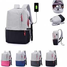Logo Branded USB Connector Snow Canvas Laptop Backpack