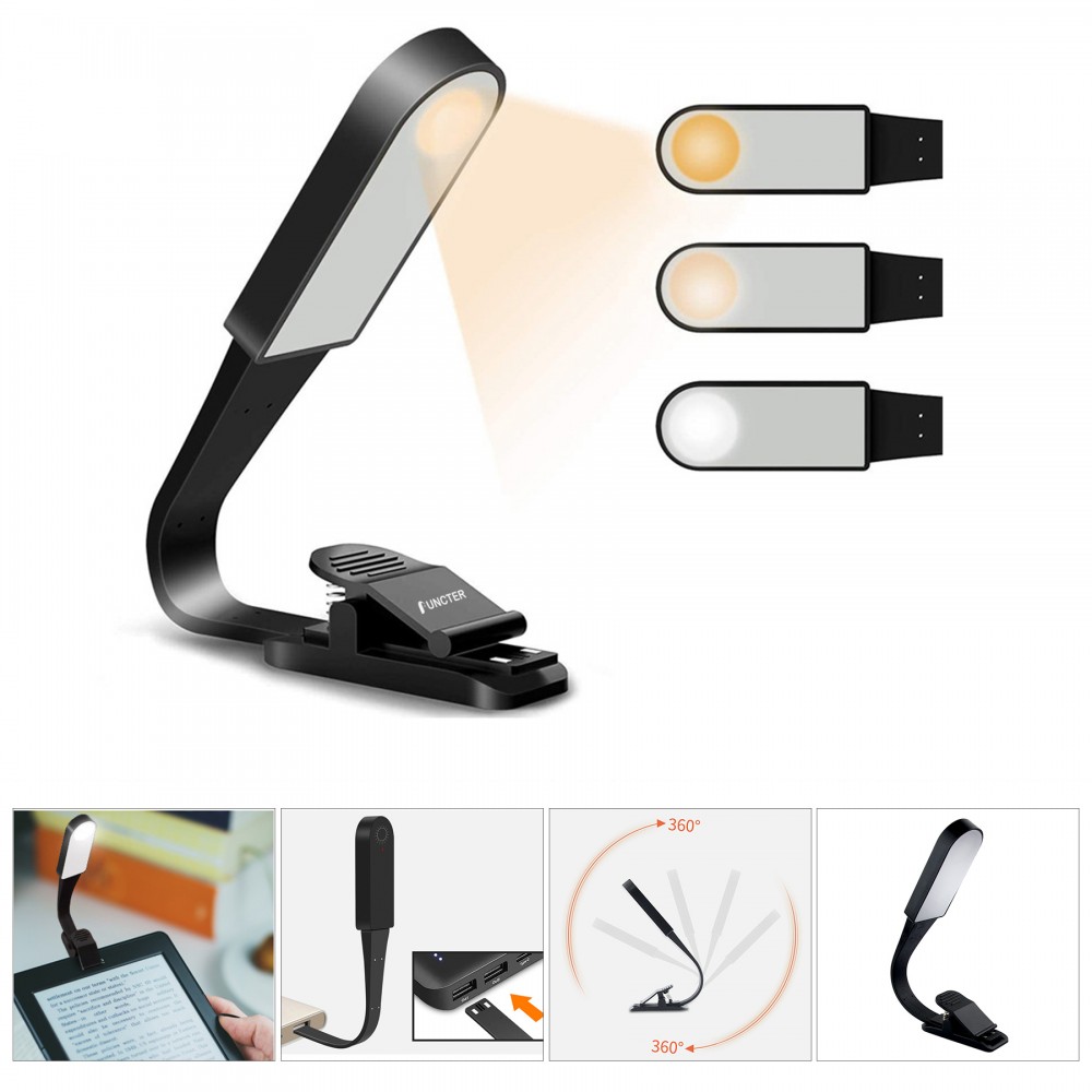 Book Light Reading Light Rechargeable Book Light, Lightweight Clip on Book with Logo
